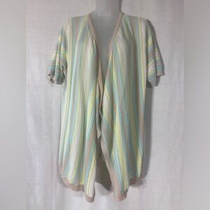 Blair multi color short sleeve Striped Open-Front Cardigan size Large